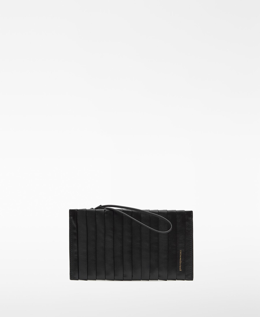 rechteckige plissierte lederclutch für damen
