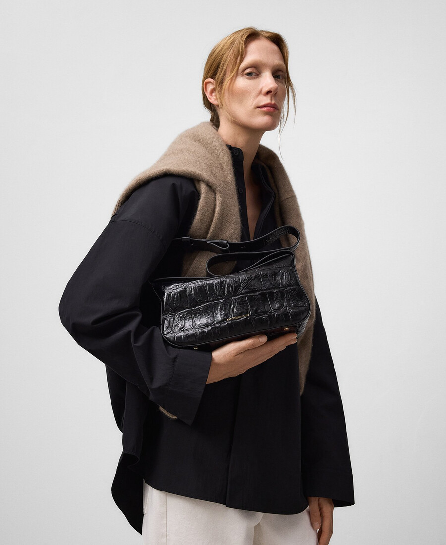 damen-schultertasche aus mica-krokodilprägung