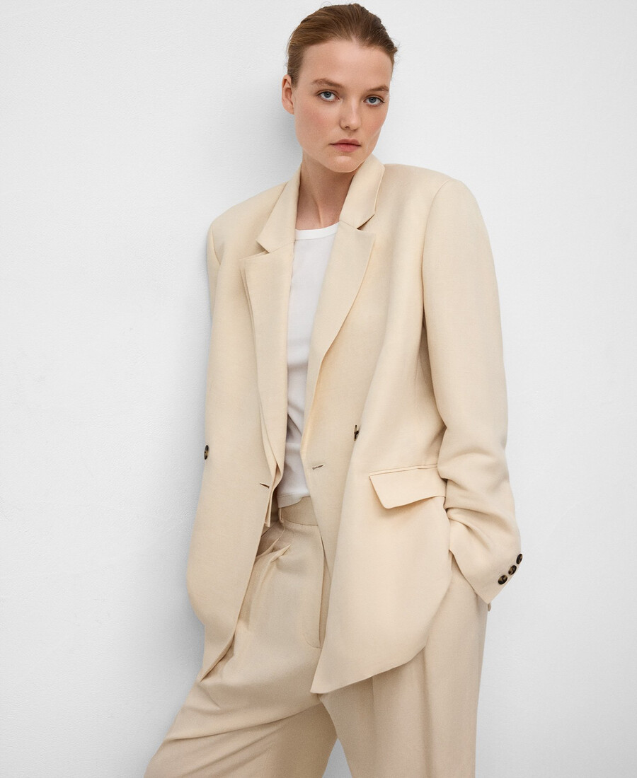 blazer mit doppeltem revers und gürtel für damen