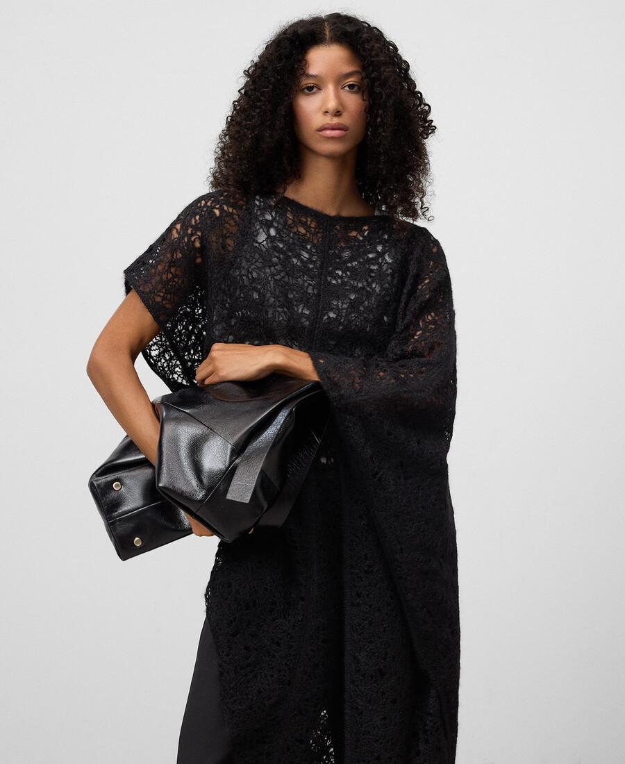 asymmetrischer bestickter strickcape für damen