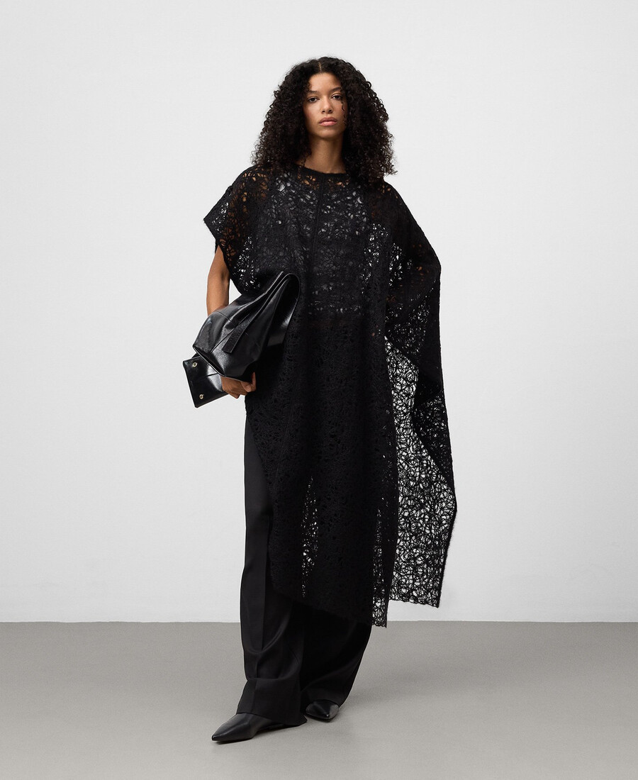 asymmetrischer bestickter strickcape für damen