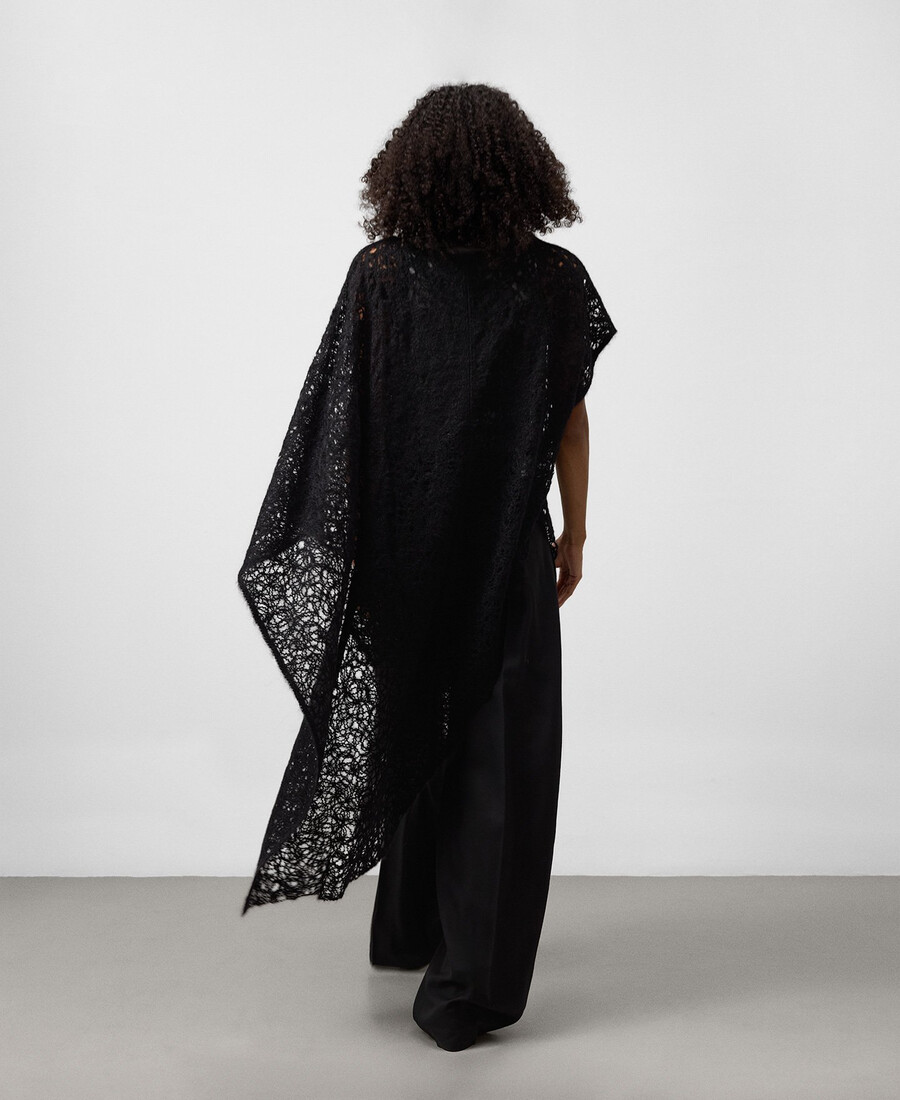 asymmetrischer bestickter strickcape für damen