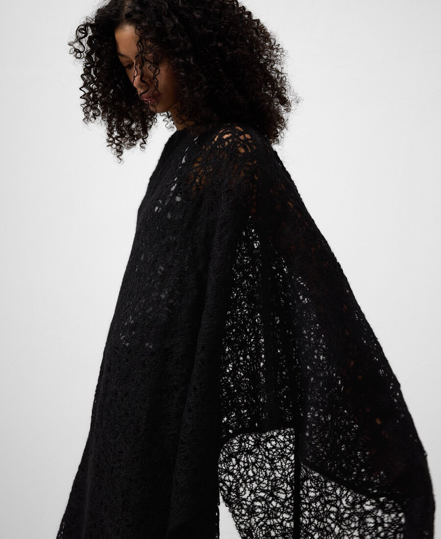 asymmetrischer bestickter strickcape für damen