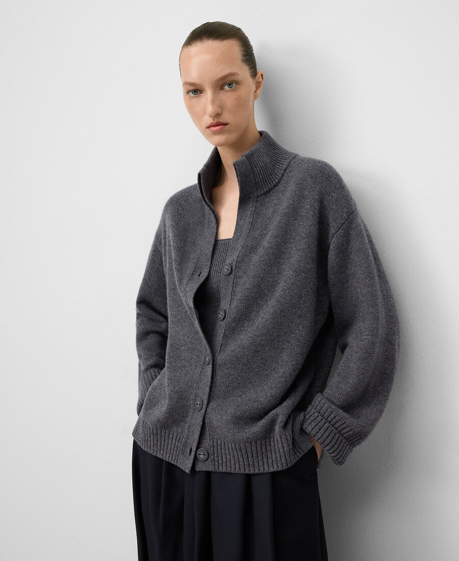 damen-cardigan aus merinowolle mit hohem kragen