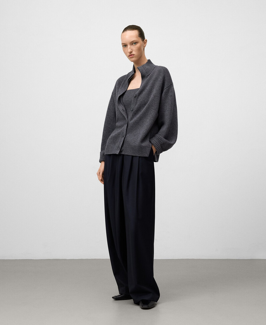 damen-cardigan aus merinowolle mit hohem kragen