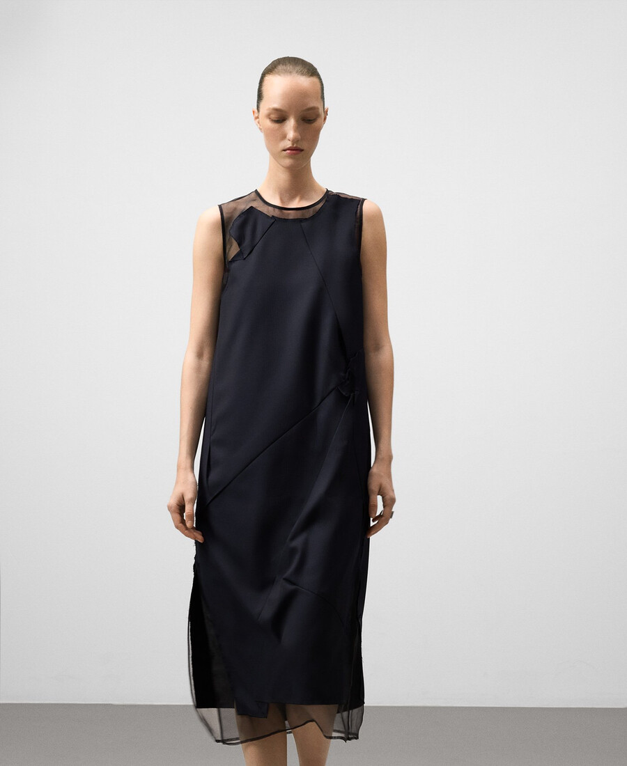 kleid aus kontrastierendem geknittertem stoff für damen