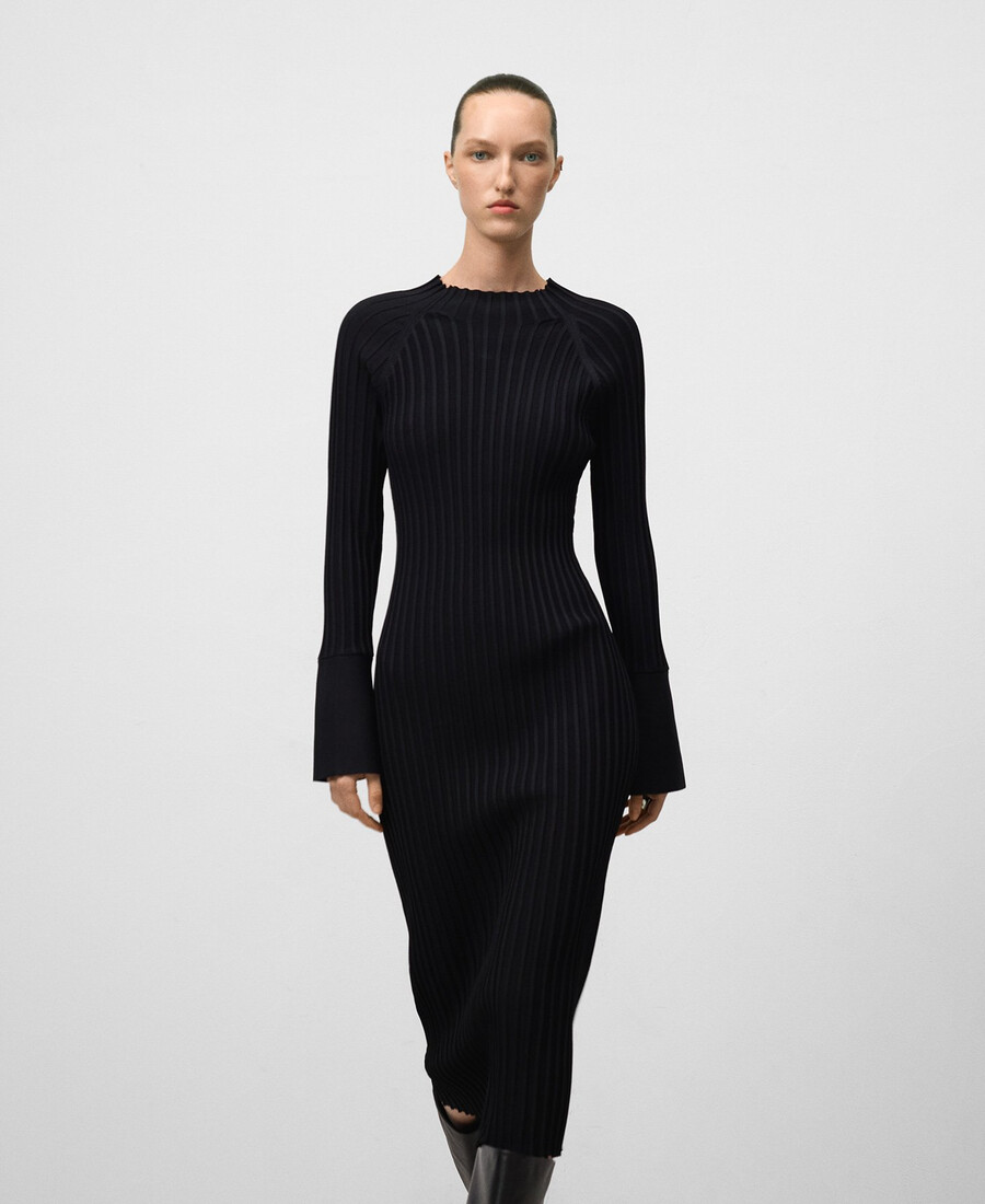 geripptes tailliertes kleid für damen