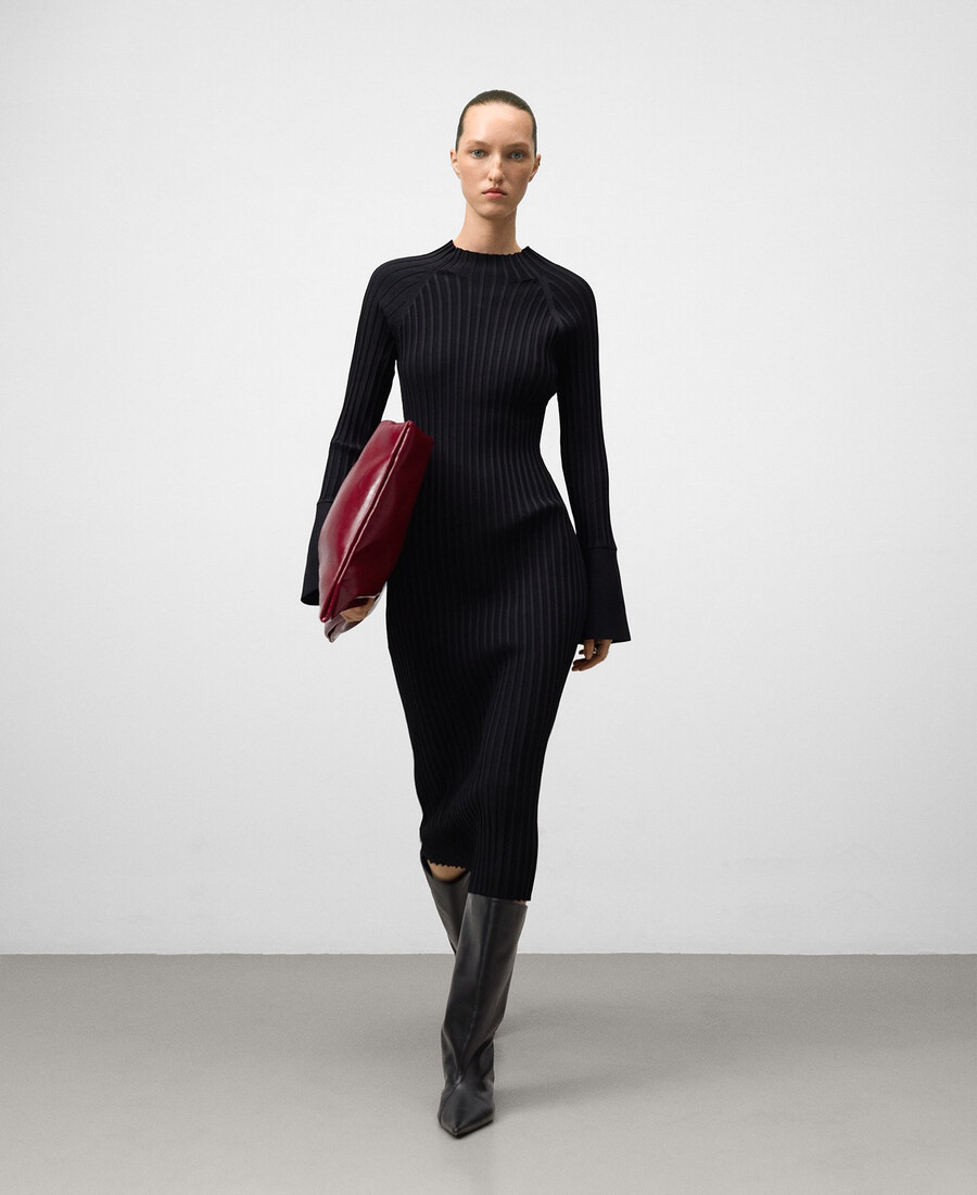geripptes tailliertes kleid für damen