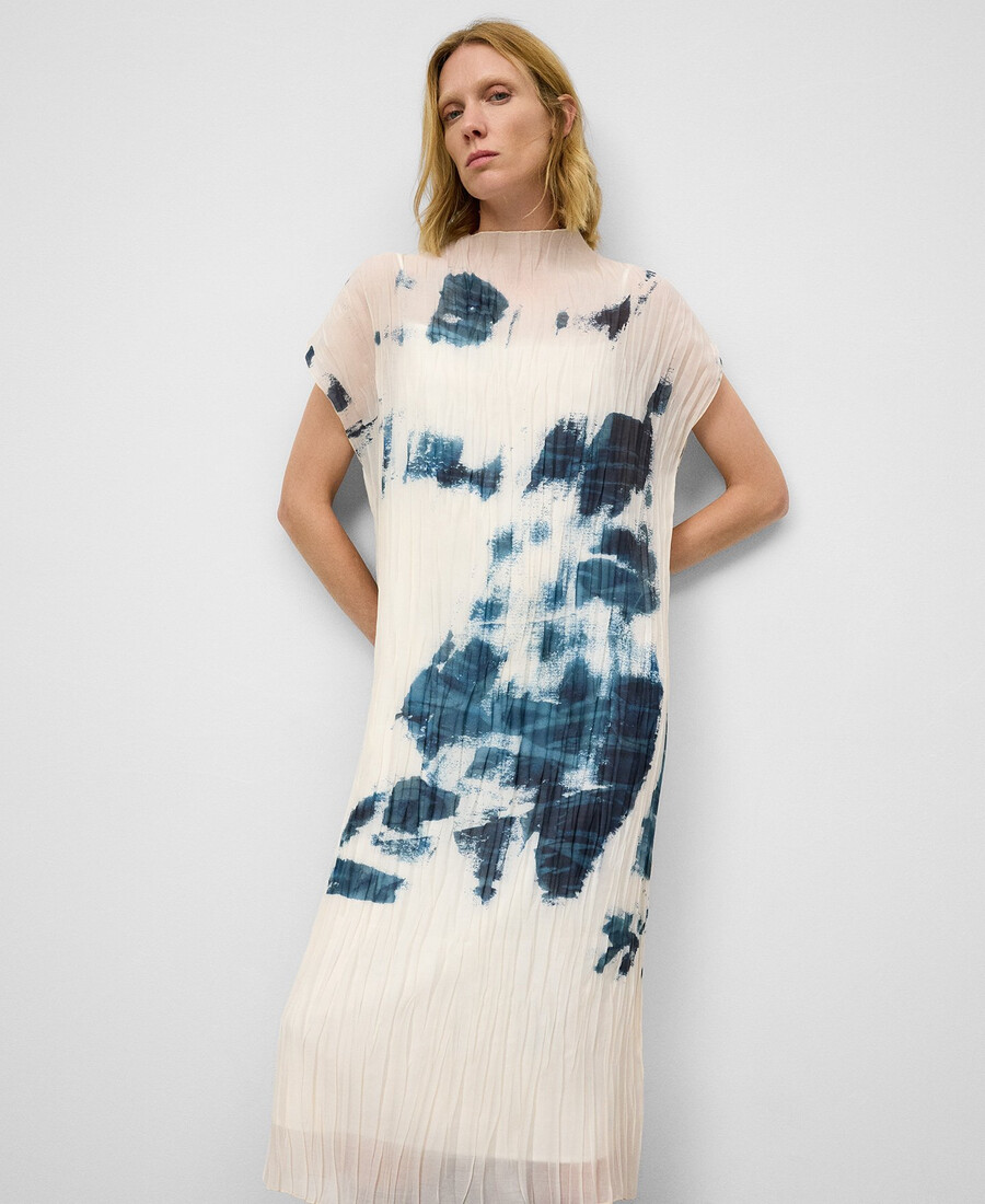 bedrucktes gerades kleid mit knittereffekt für damen