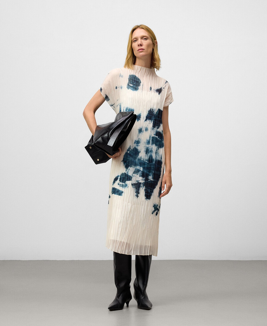 bedrucktes gerades kleid mit knittereffekt für damen