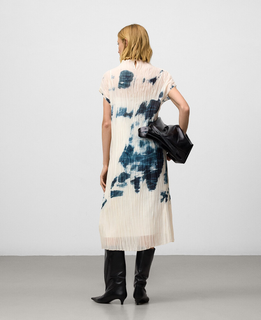 bedrucktes gerades kleid mit knittereffekt für damen
