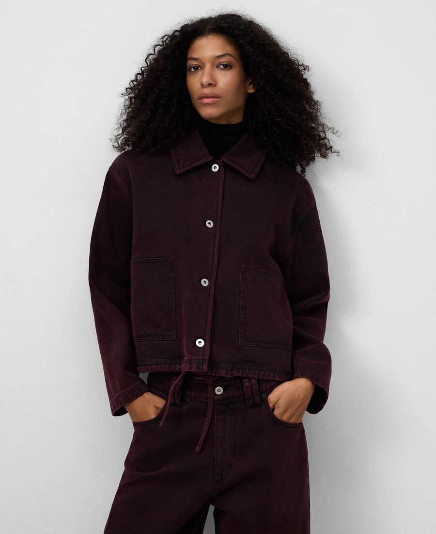 kurze jeansjacke aus gewaschenem denim für damen