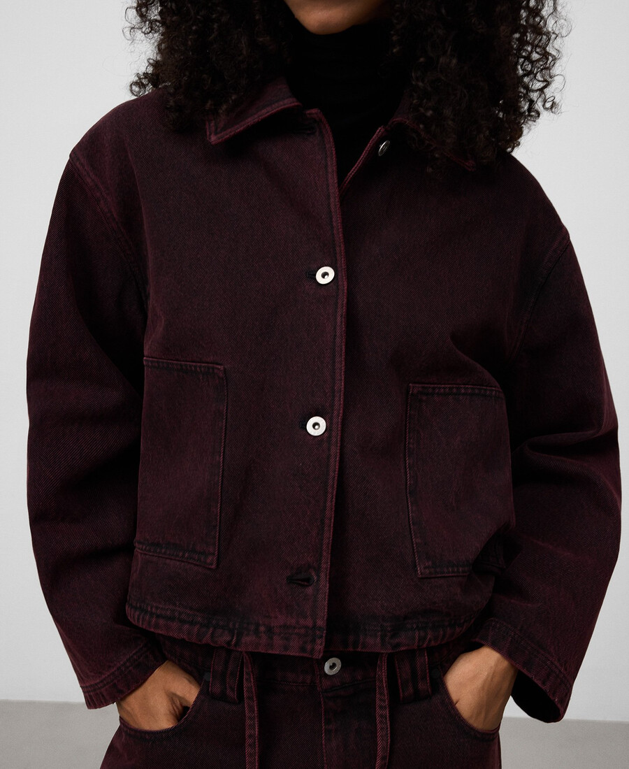 kurze jeansjacke aus gewaschenem denim für damen