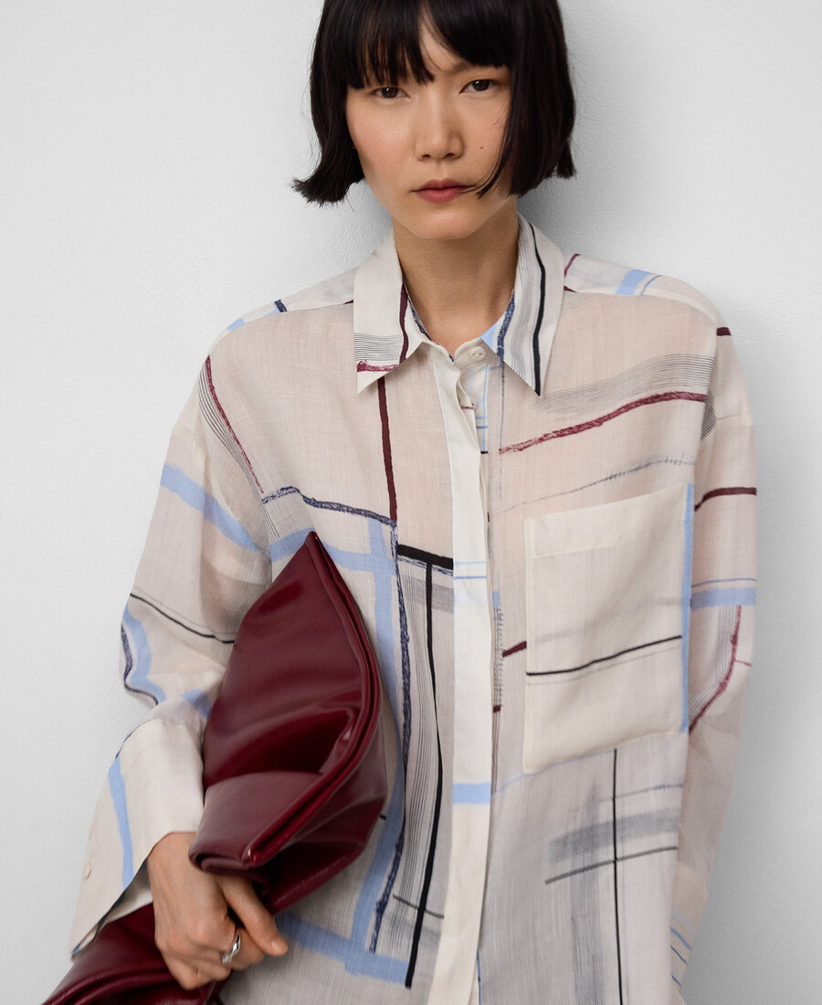 damenbluse mit ramie-print oversize-größe