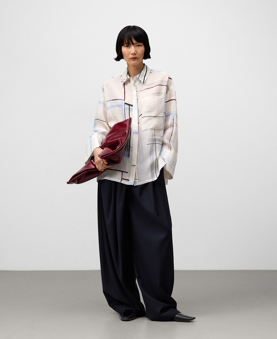 damenbluse mit ramie-print oversize-größe