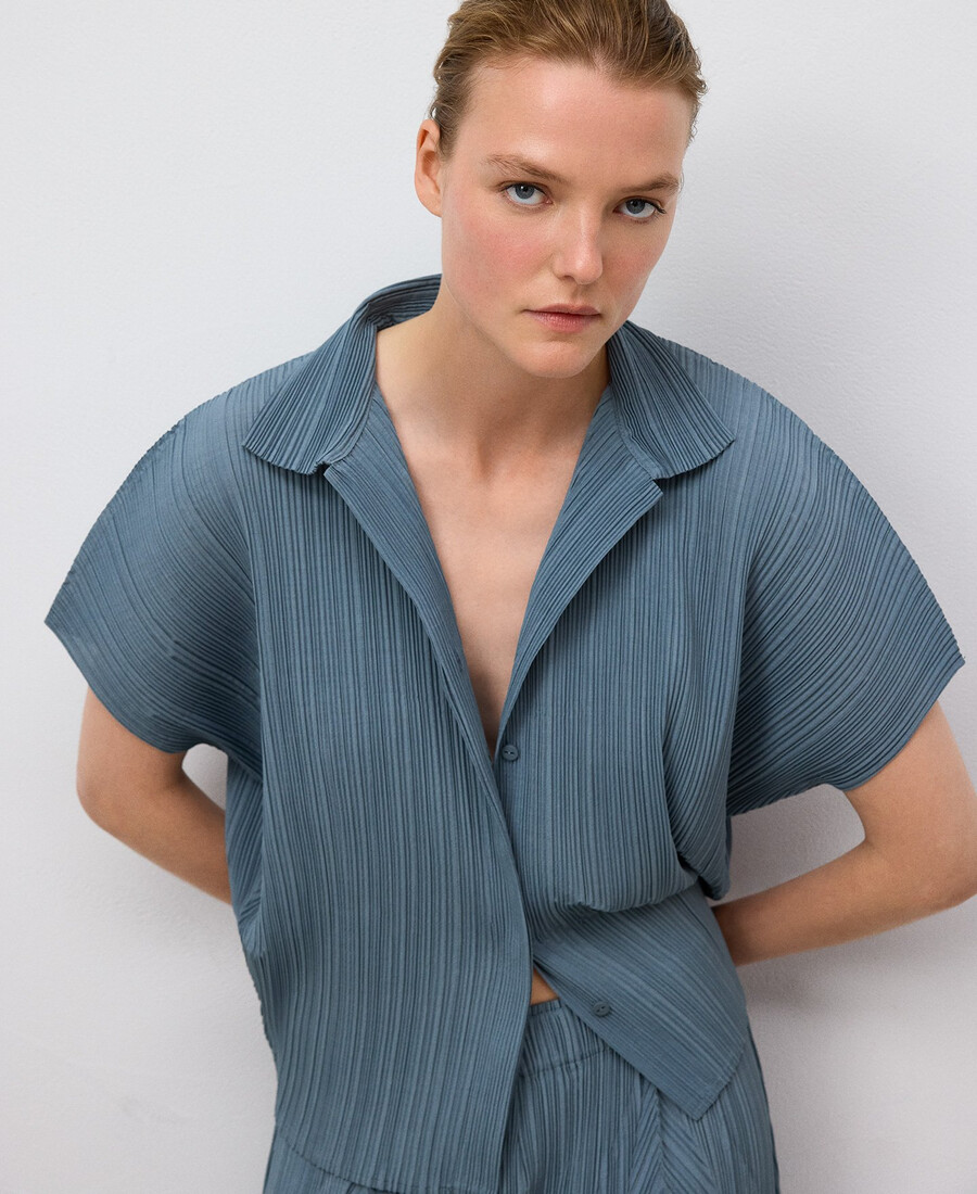 kurzarm-crinkle-hemd für damen