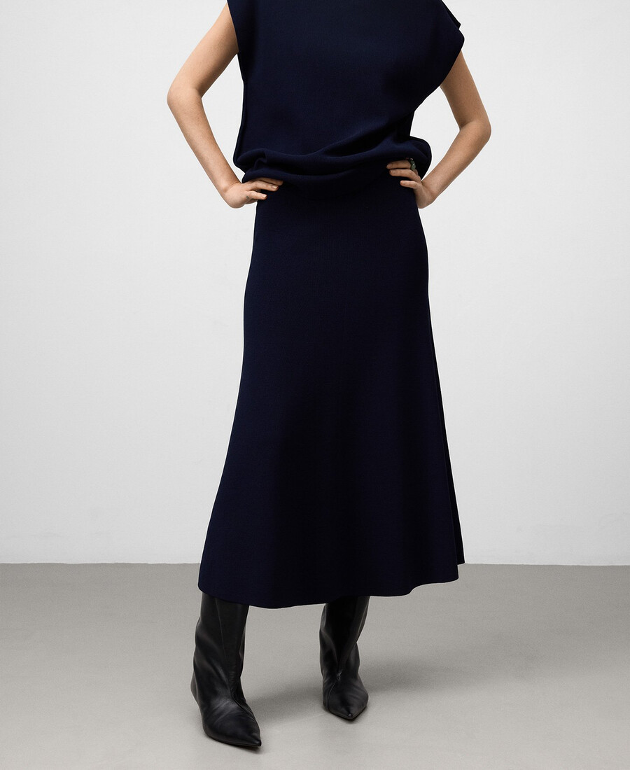 marineblauer a-linien-strickrock für damen