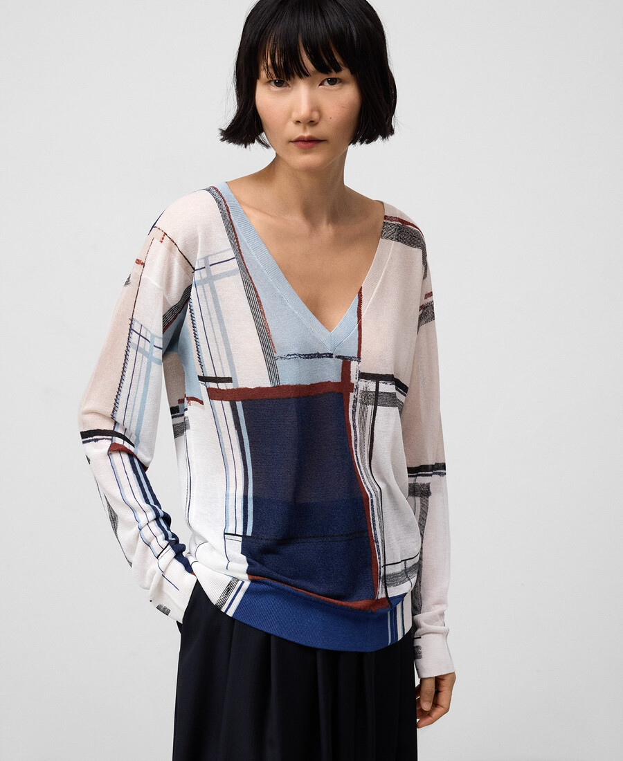 bedruckter v-ausschnitt-pullover für damen