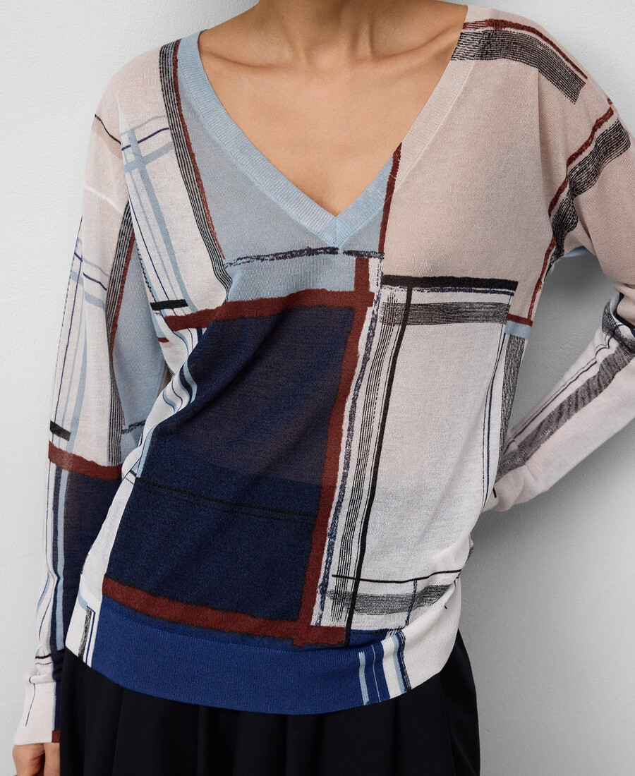 bedruckter v-ausschnitt-pullover für damen