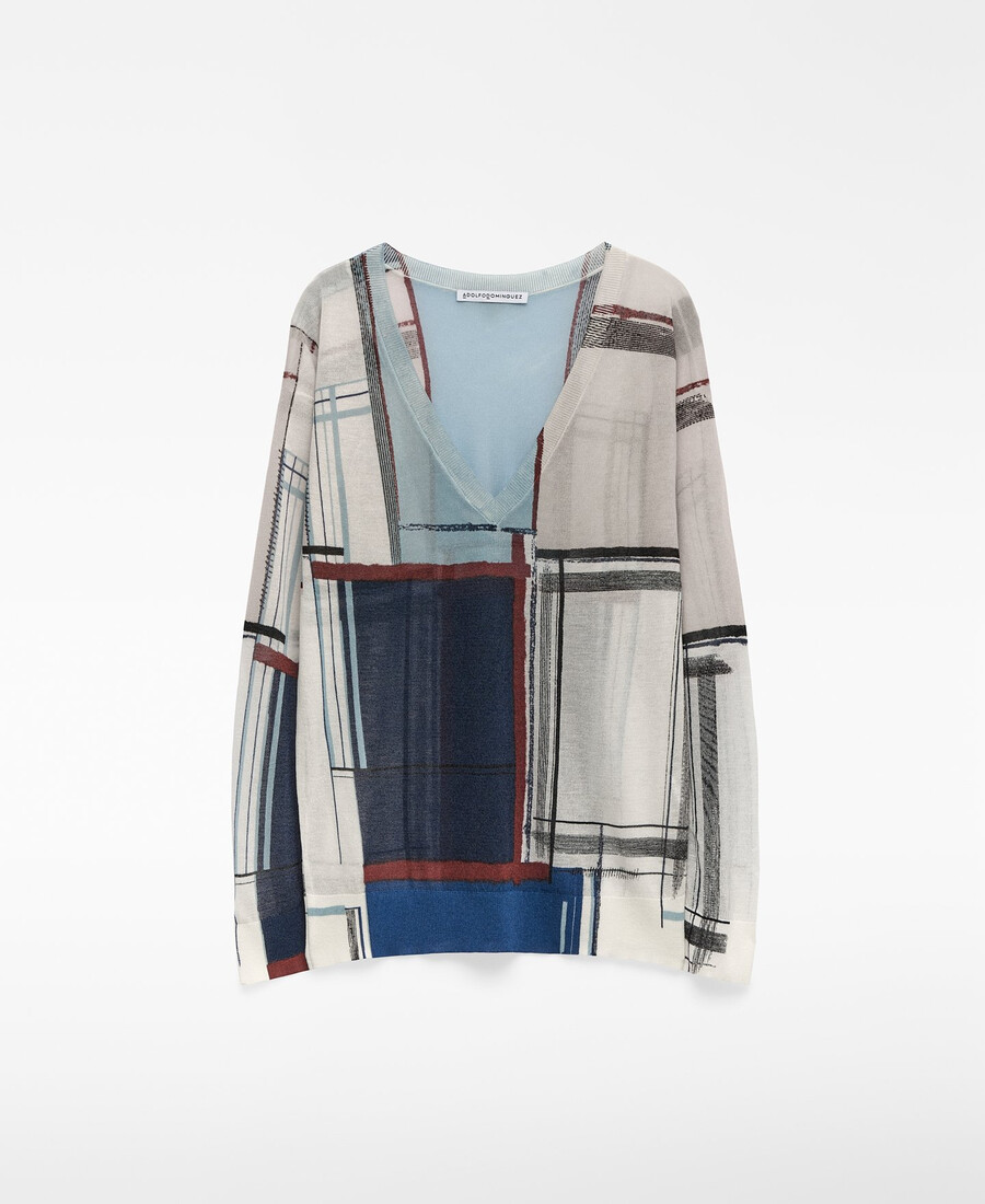 bedruckter v-ausschnitt-pullover für damen