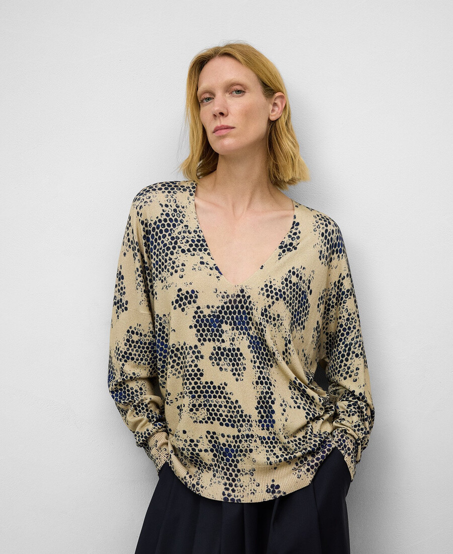 damenpullover mit v-ausschnitt und print