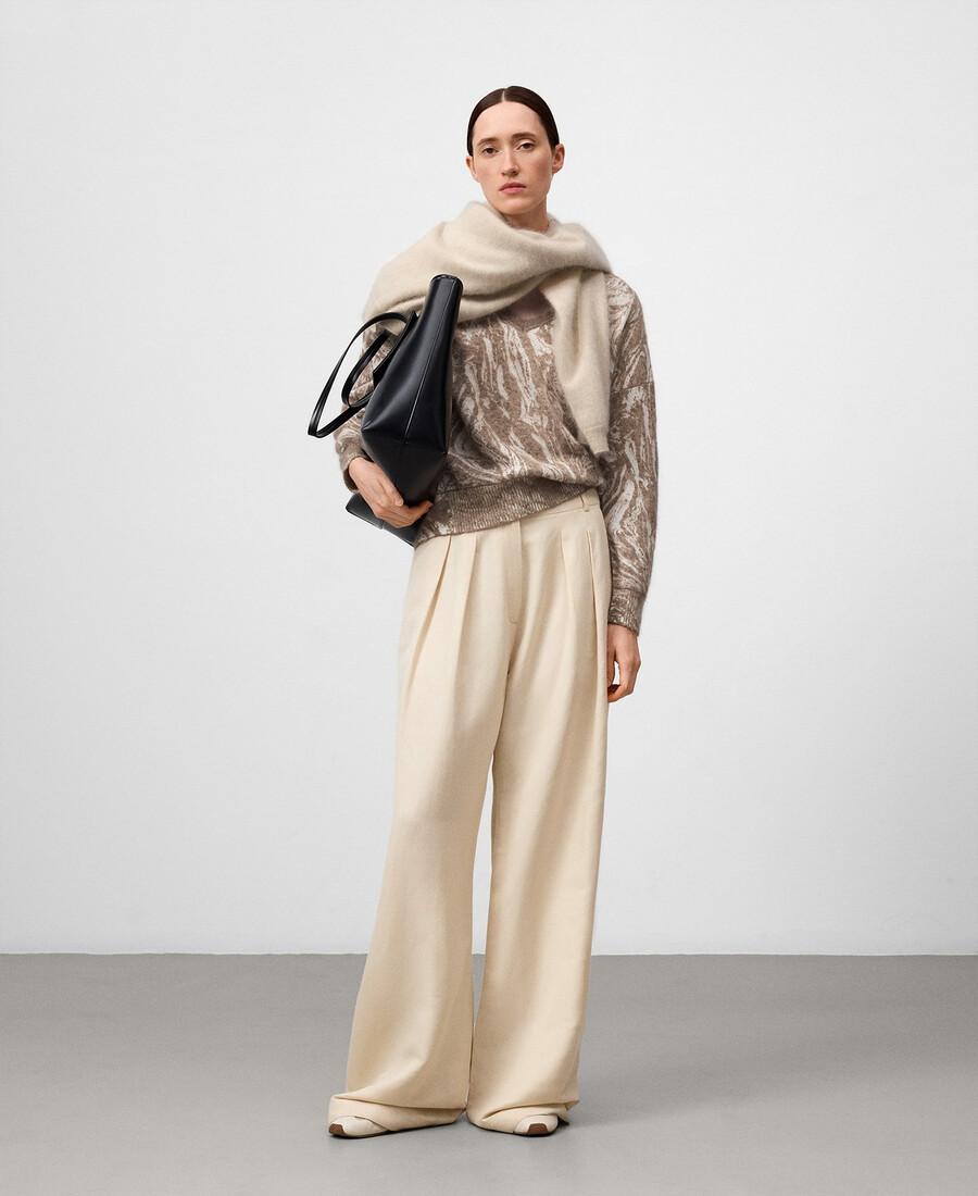 damenpullover mit jacquard-strickmuster und print