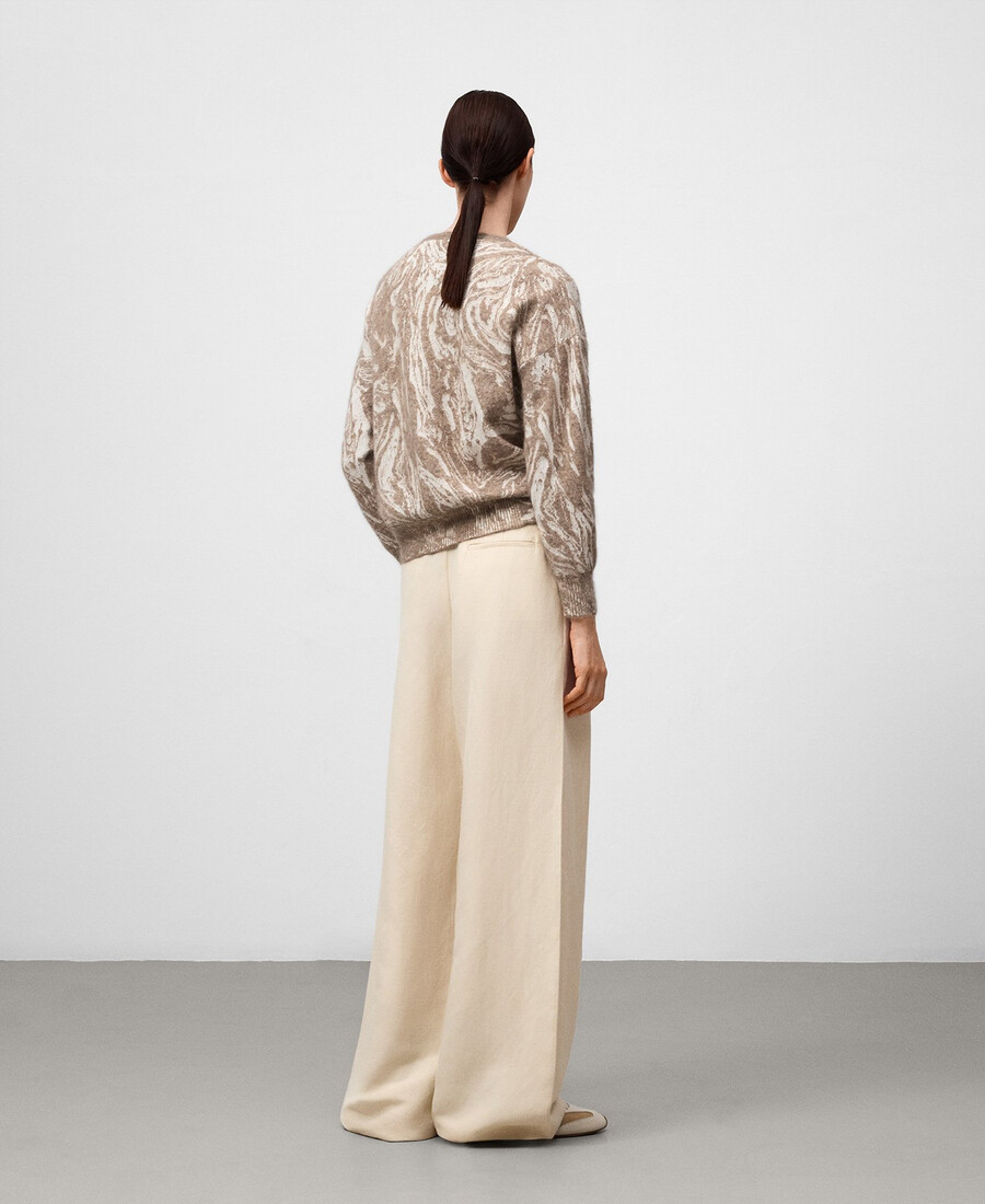 damenpullover mit jacquard-strickmuster und print