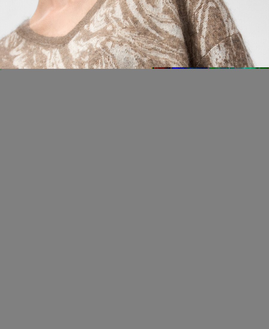 damenpullover mit jacquard-strickmuster und print