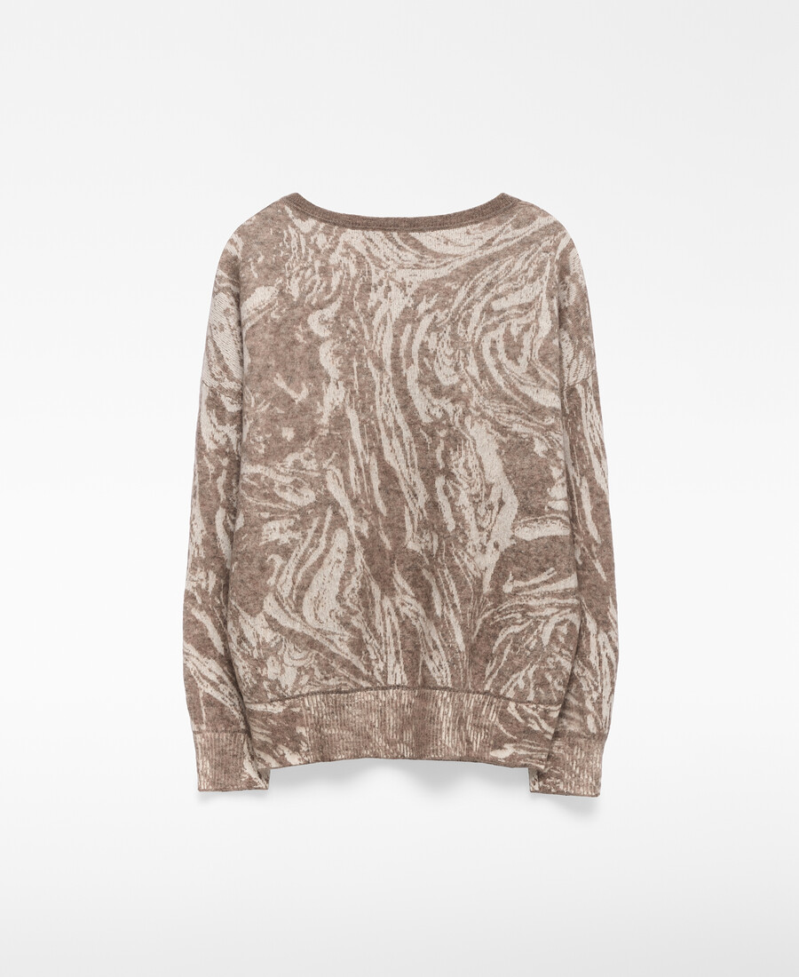 damenpullover mit jacquard-strickmuster und print