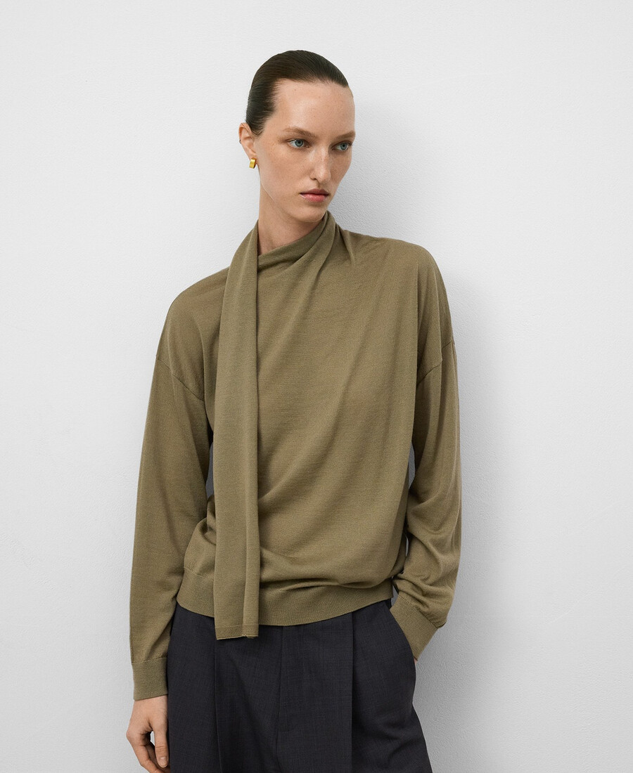 damenpullover aus merinowolle mit schalkragen