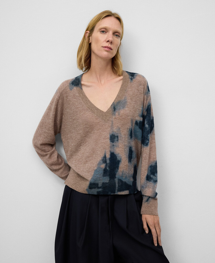 damen-strickpullover mit v-ausschnitt und print