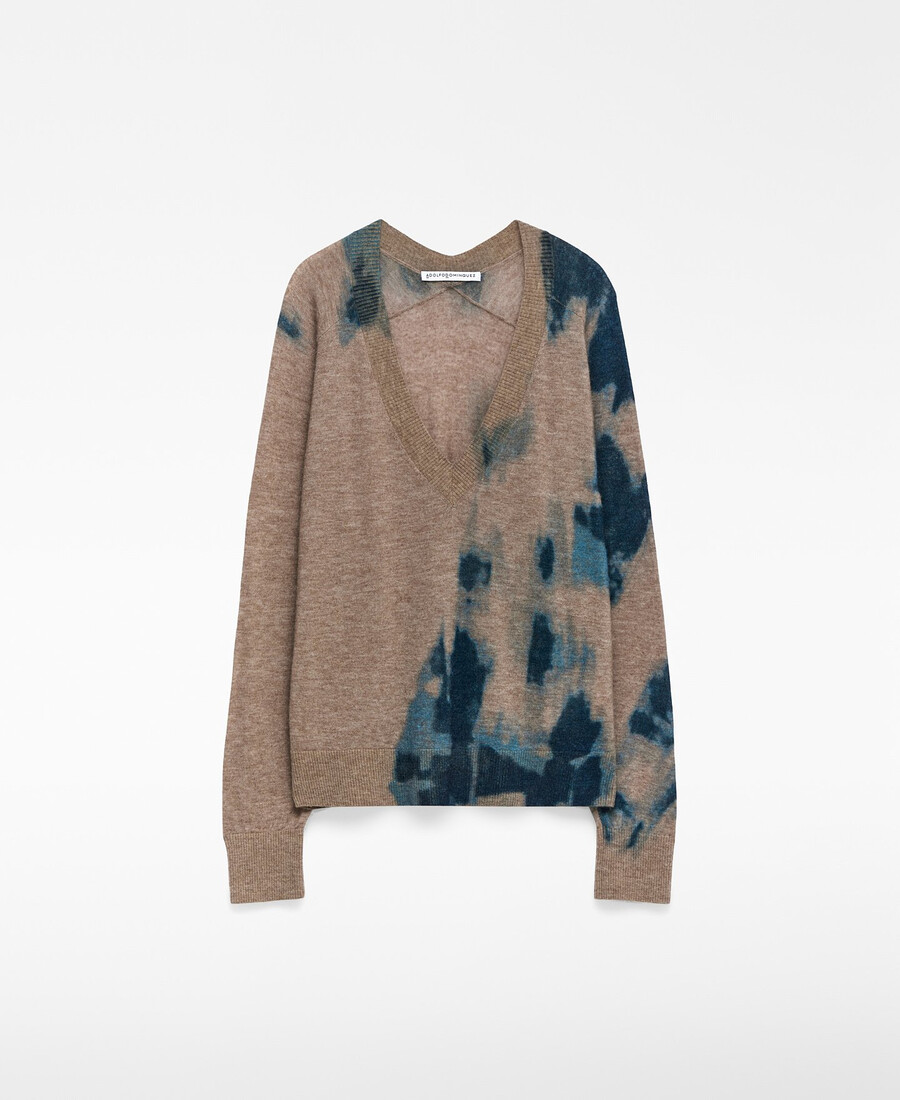 damen-strickpullover mit v-ausschnitt und print