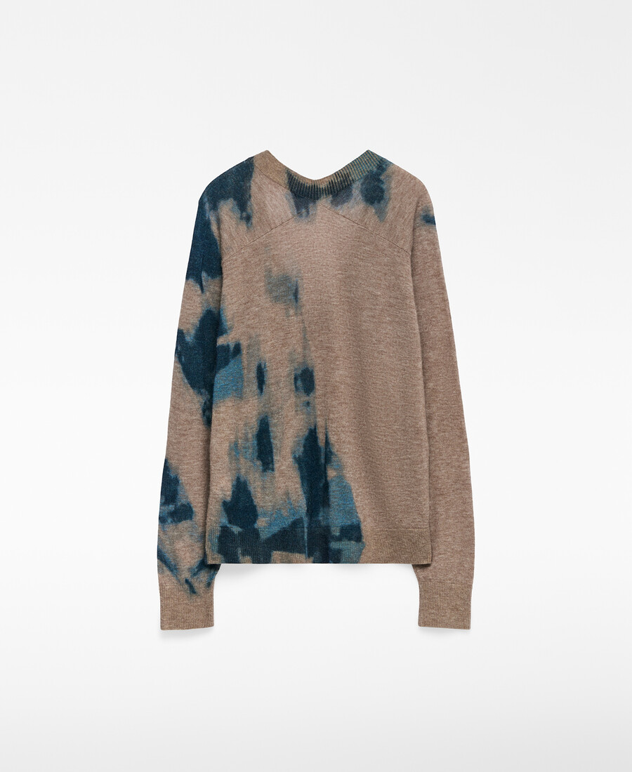 damen-strickpullover mit v-ausschnitt und print