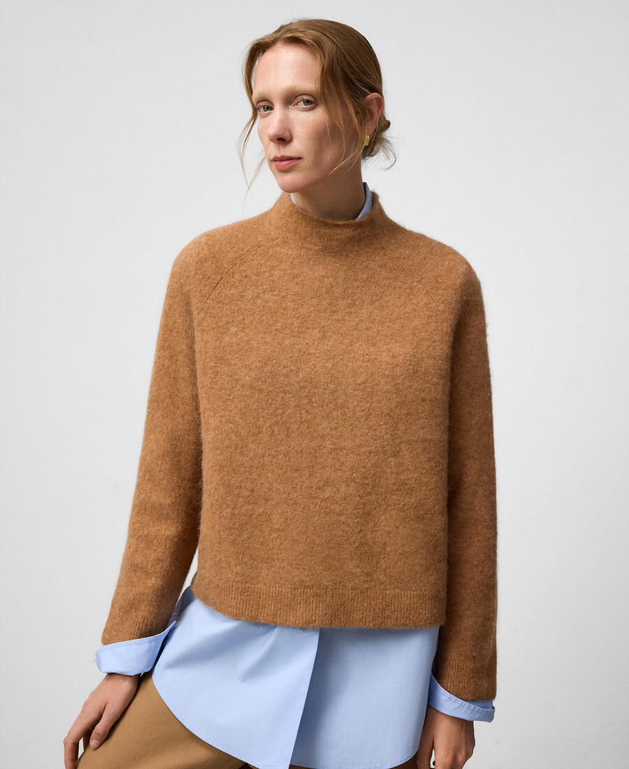 kurzer strickpullover mit perkins-kragen für damen