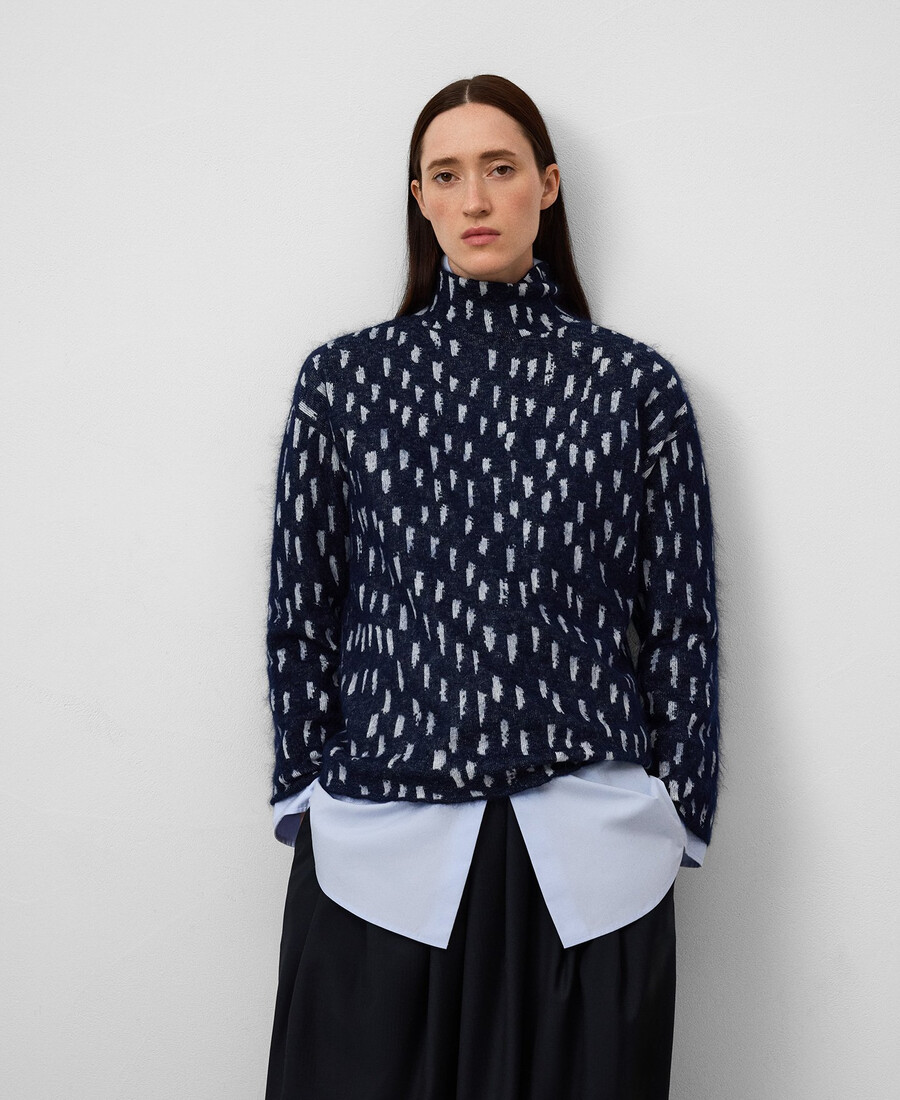 damenpullover mit jacquard-strickmuster und print