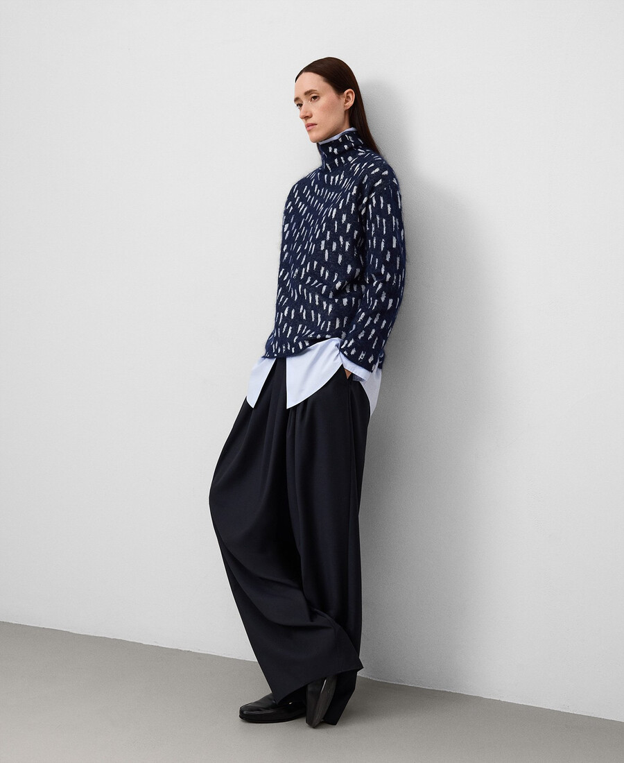 damenpullover mit jacquard-strickmuster und print