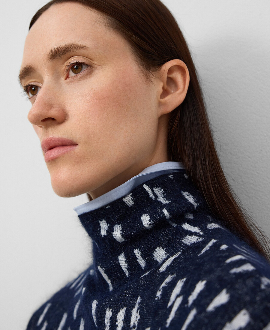 damenpullover mit jacquard-strickmuster und print