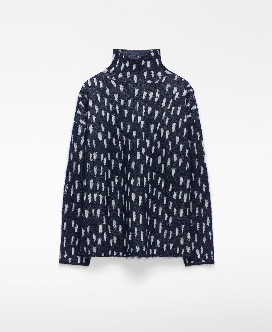 damenpullover mit jacquard-strickmuster und print