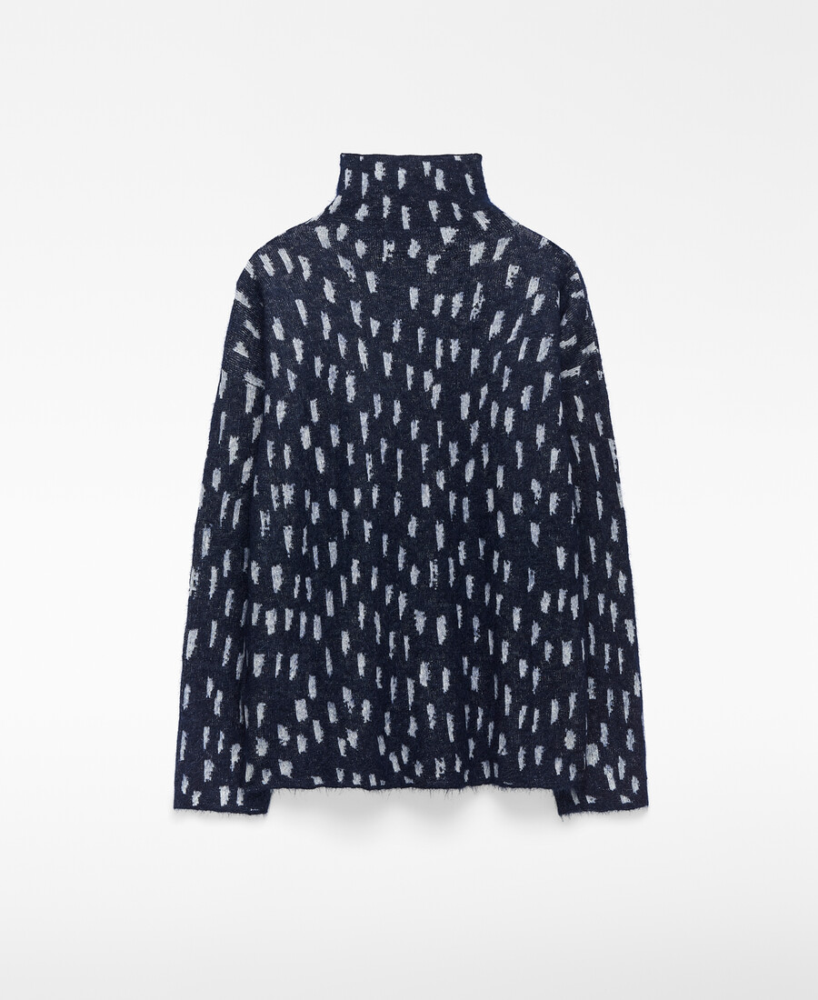 damenpullover mit jacquard-strickmuster und print