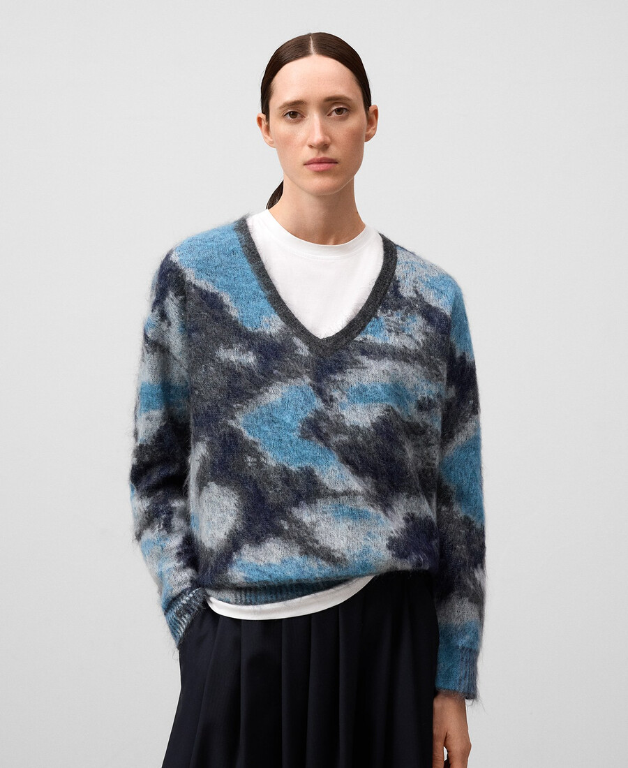 damenpullover mit jacquard-strickmuster und print