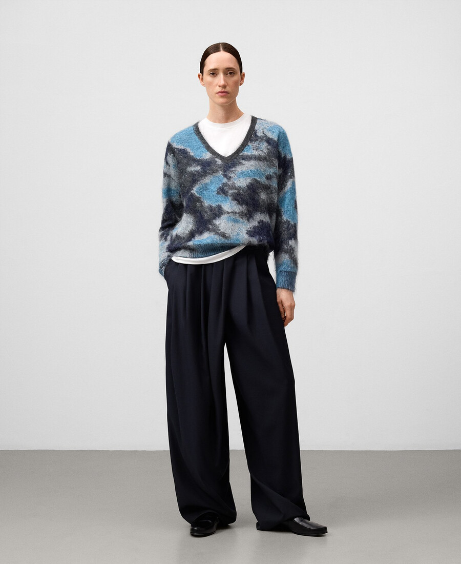 damenpullover mit jacquard-strickmuster und print