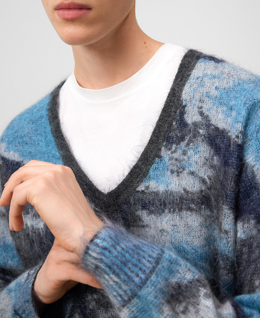 damenpullover mit jacquard-strickmuster und print