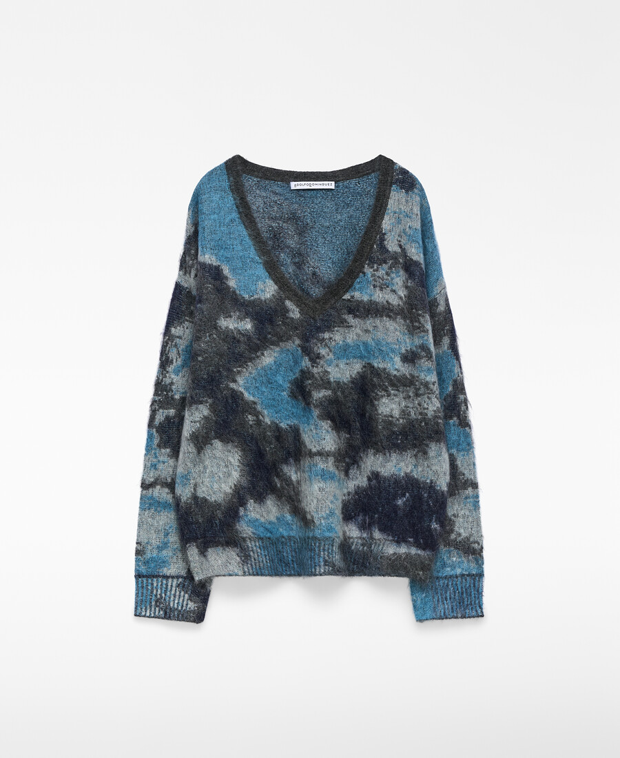 damenpullover mit jacquard-strickmuster und print