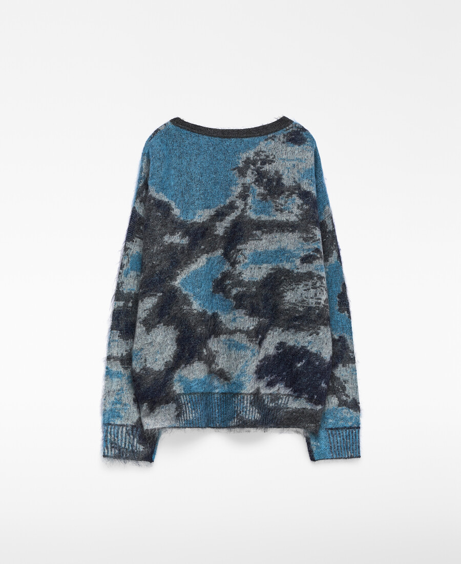 damenpullover mit jacquard-strickmuster und print