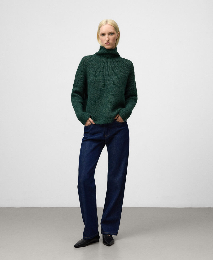 grüner strickpullover mit stehkragen für damen