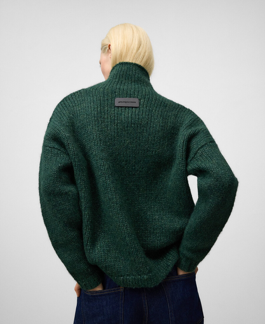 grüner strickpullover mit stehkragen für damen