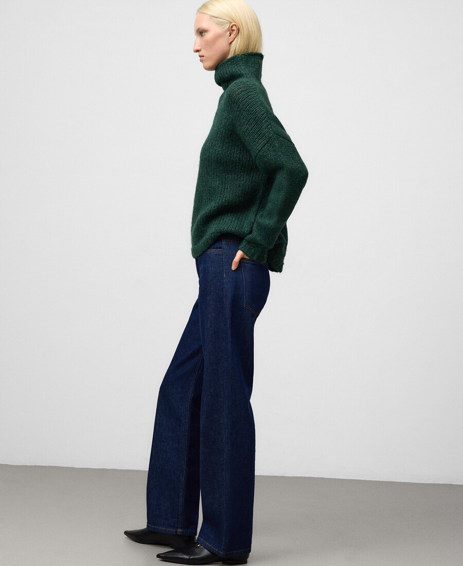 grüner strickpullover mit stehkragen für damen
