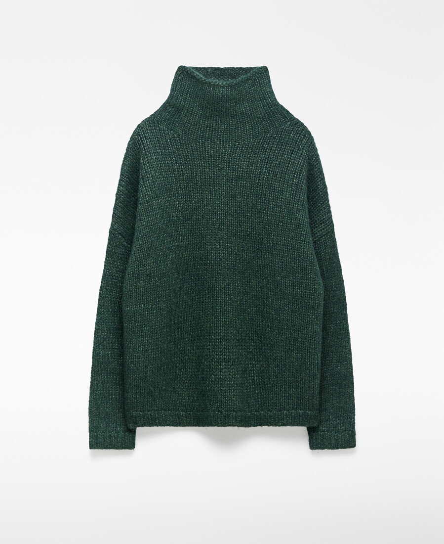 grüner strickpullover mit stehkragen für damen