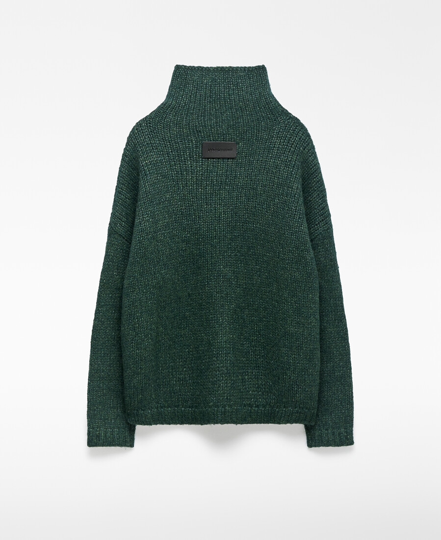 grüner strickpullover mit stehkragen für damen