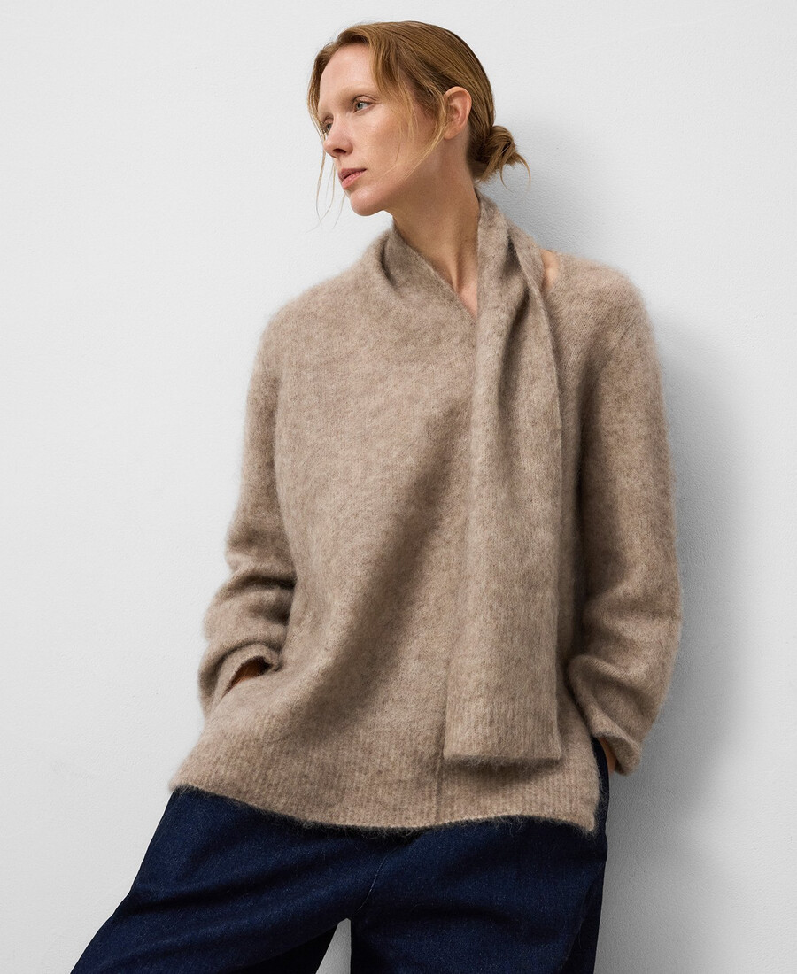 pullover mit gebürstetem strickkragen und schalkragen für damen